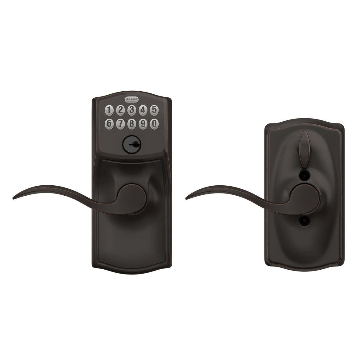 SCHLAGE FE595 CAM 716 ACC Camelot Keypad Entry with Flex-Lock and Accent Levers, Aged Bronze