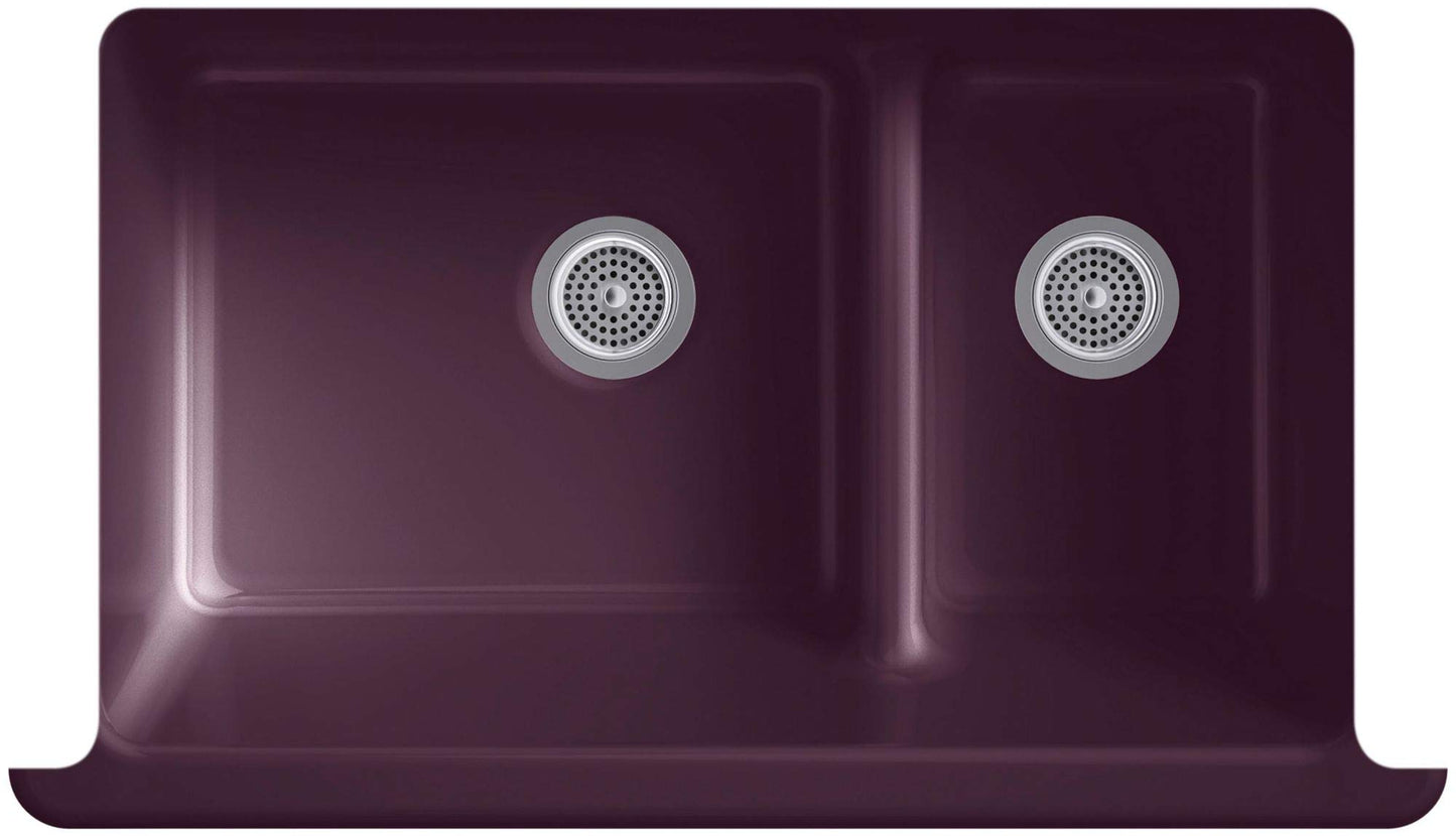 Kohler 6426-0 Whitehaven® Smart Divide® 35-1/2" undermount double-bowl farmhouse kitchen sink with short apron, White