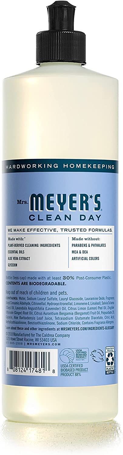 Mrs. MEYER'S Kitchen Set, Dish Soap, Hand Soap, and Multi-Surface Cleaner, 3 CT (Bluebell)