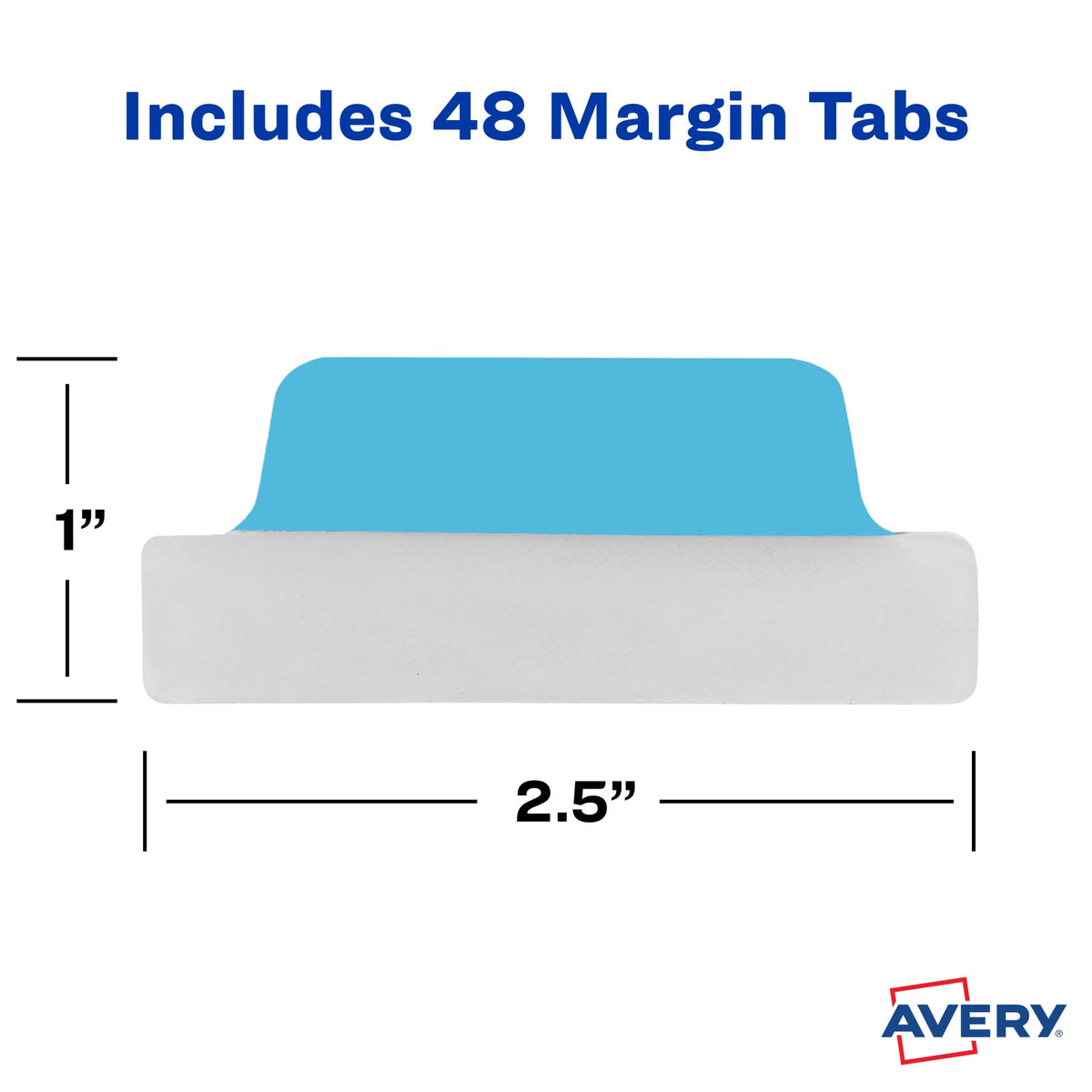 Avery Margin Ultra Tabs, 2.5" x 1", 2-Side Writable, Assorted Colors, 48 Repositionable Page Tabs (74866)