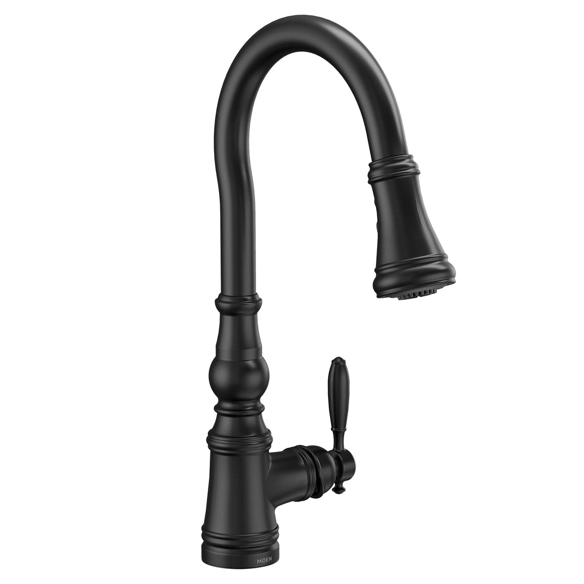 Moen Weymouth Matte Black Shepherd's Hook Pulldown Kitchen Faucet Featuring Metal Pull Down Sprayer with Power Boost, S73004BL