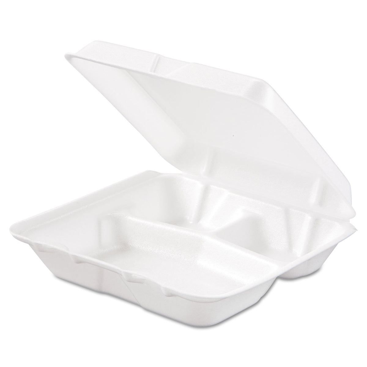 Dart 80HT3R Sm 3 Comp Foam Hinged Container, 8 in (Case of 200)