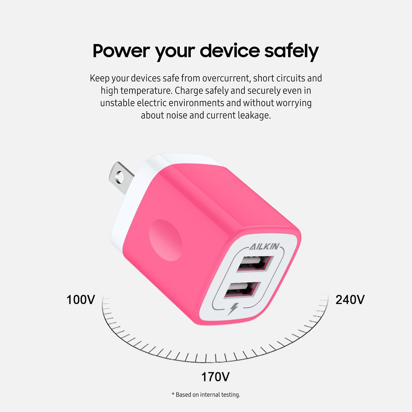 AILKIN 2 Pack Dual USB Wall Chargers, 2.1A, Compatible with iPhone, Samsung, LG, Moto, Kindle, Fast Charging, UL Certified