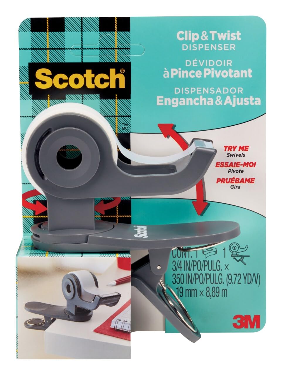 Scotch Desktop Tape Dispenser, Great for Gift Wrapping, 1 Dispenser (C19-CLIP-CCW)
