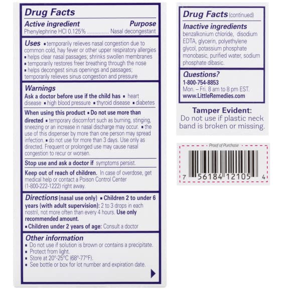 Little Remedies Decongestant Nose Drops | Ages 2-6 | 0.5 Fl. Oz (Pack of 4)
