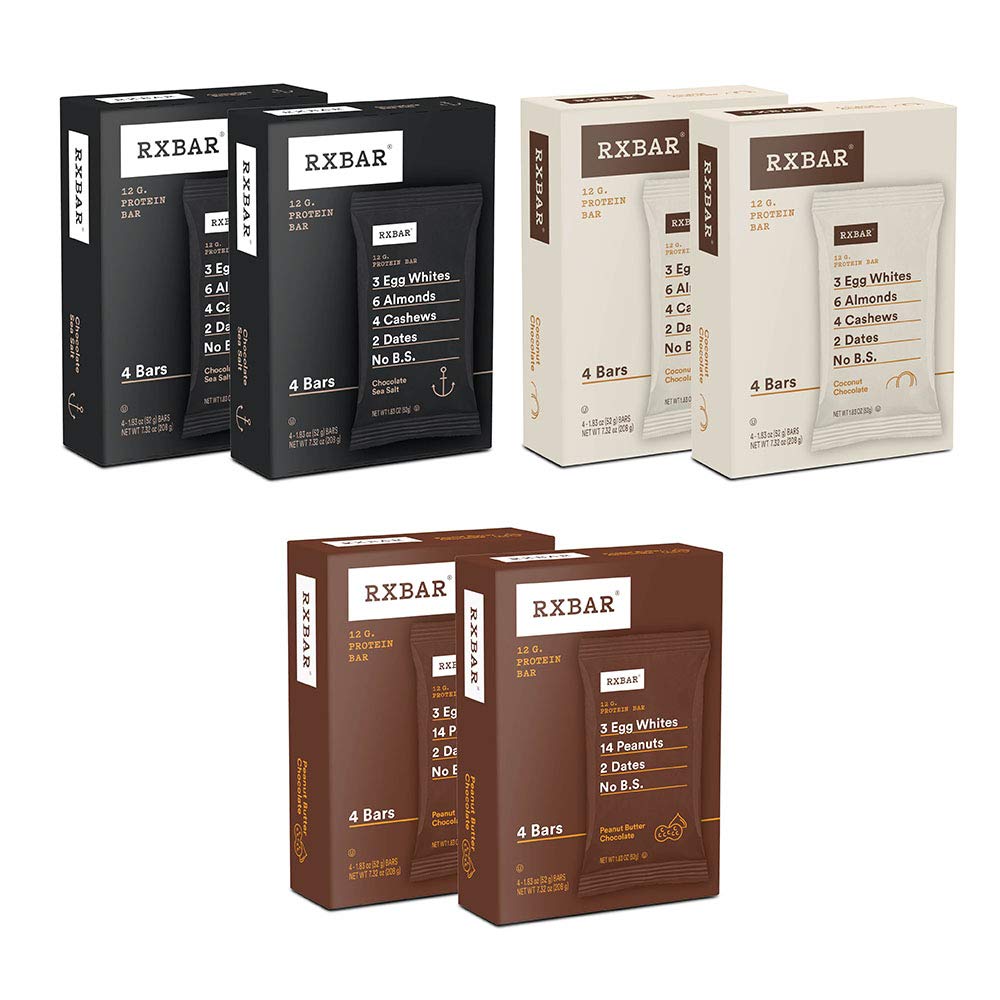 RXBAR Protein Bar, Variety Pack, 3 Flavors (6 Boxes, 24 Bars)