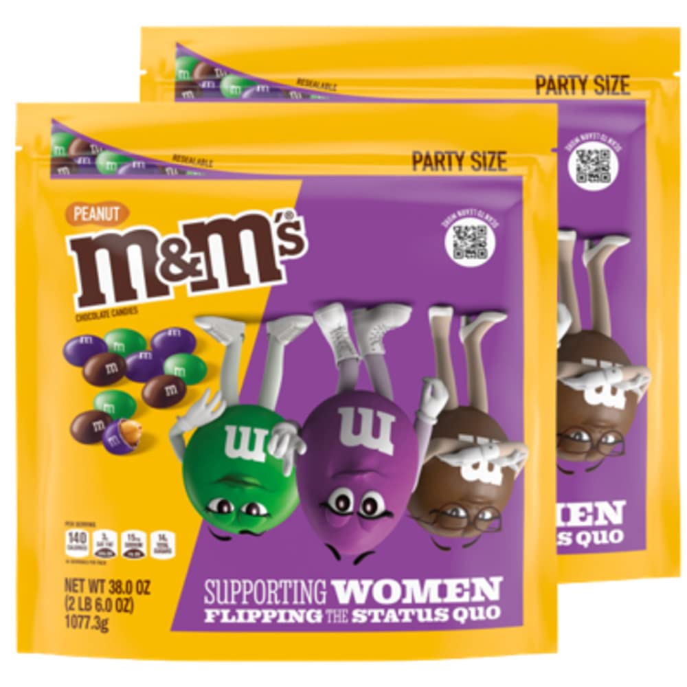 M&M'S Limited Edition Peanut Milk Chocolate Candy featuring Purple Candy, Party Size, 38 oz Bulk Resealable Bag Pack of 2