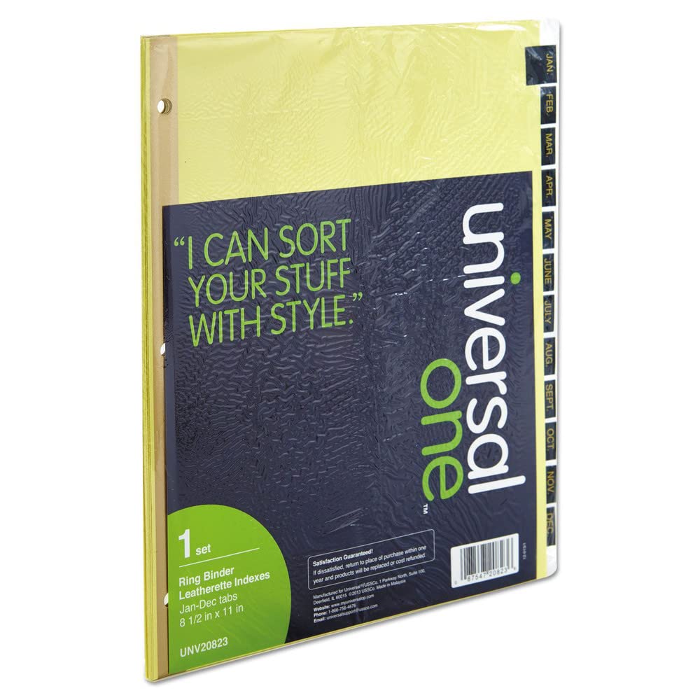 Universal UNV20823 Deluxe Preprinted Simulated Leather Jan.-to-Dec. Tab Dividers with Gold Printing - Buff (1 Set)