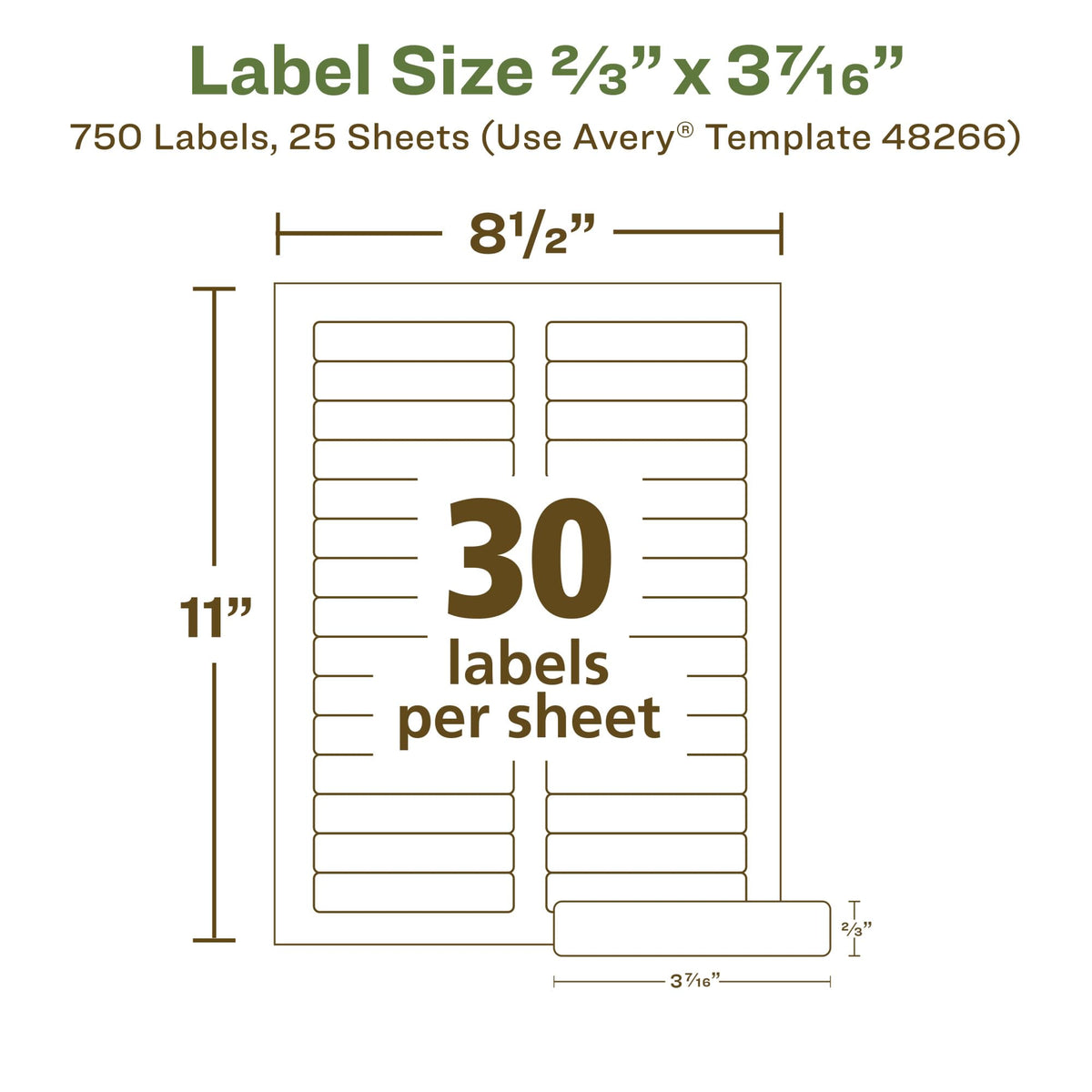 Avery EcoFriendly Recycled File Folder Labels, 2/3" x 3-7/16", White, Permanent Label Adhesive, 750 Printable Labels (48266)