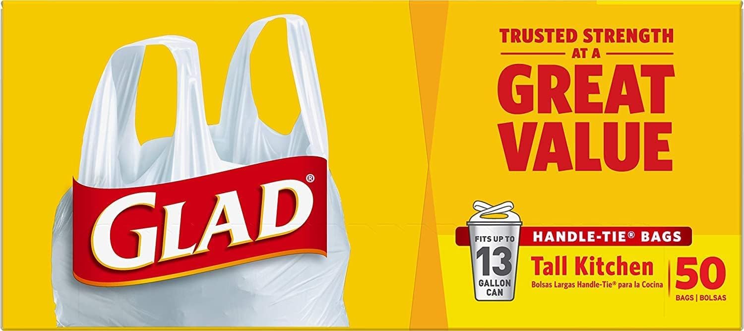 Glad Tall Kitchen Handle-Tie Trash Bags 13 Gallon White 50.0 ea (pack of 2)