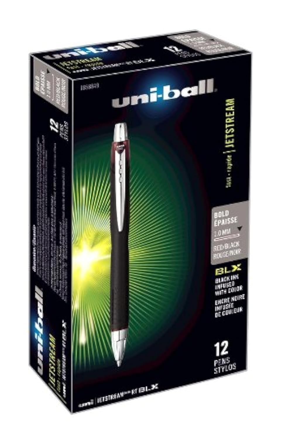uni-ball Jetstream RT BLX Retractable Ballpoint Pens Medium Point, 1.0mm, Red/Black, 12 Pack