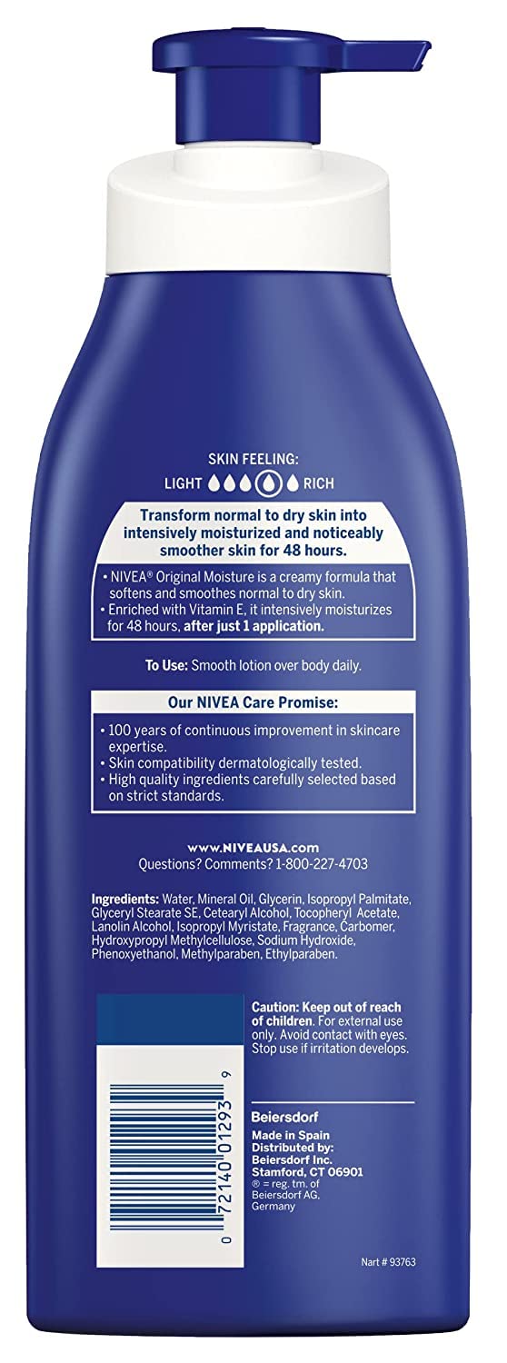 NIVEA Lotion Original Daily Moisture 16.9 Ounce Pump (Normal to Dry Skin) (500ml) (2 Pack)
