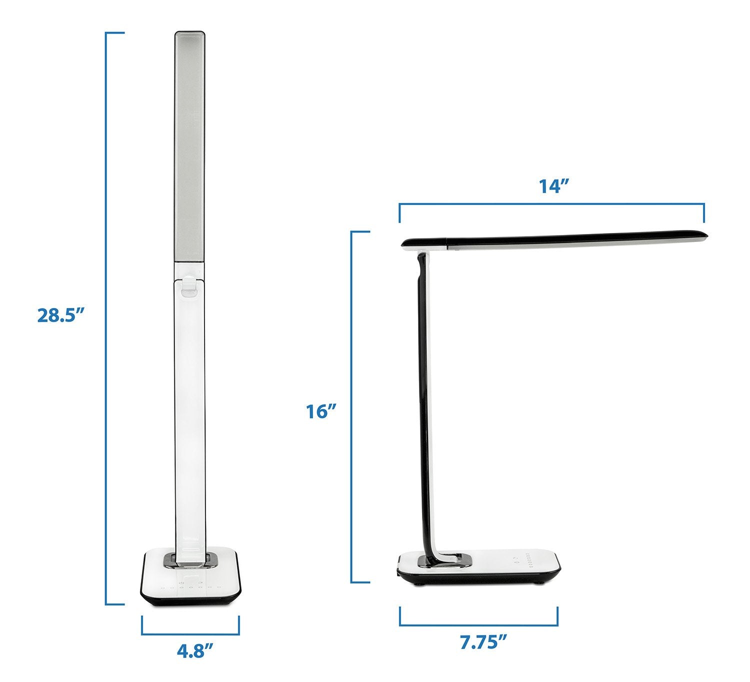 Turcom LED Desk Lamp With USB Charging Port Dimmable Touch Controls w/Color Adjustment, Eye Care Task Lamp, 5W, 1000 Lux,Multicolor