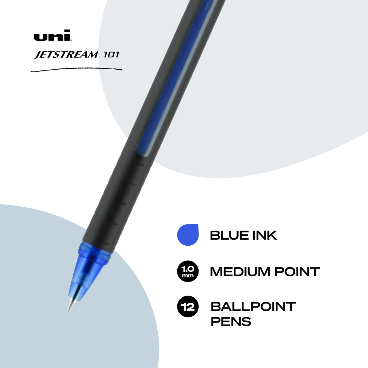 Uni-Ball 1768012 Jetstream 101 Ball Point Pens, Bold Point, Blue Ink, 12 Pack