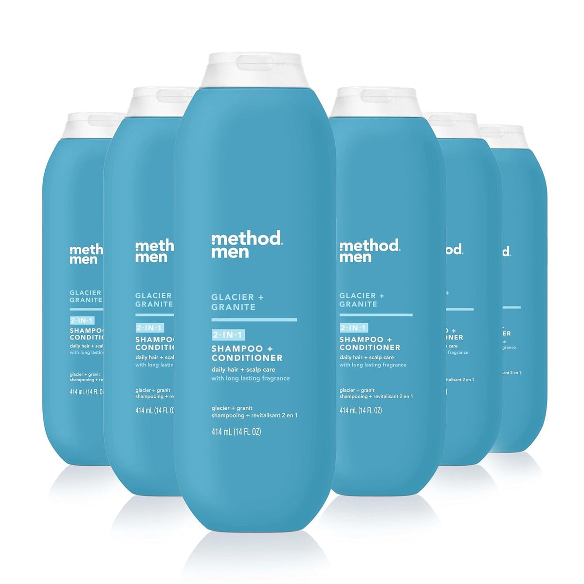 Method Men 2 in 1 Shampoo and Conditioner; Glacier + Granite; 14 oz; 6 pack