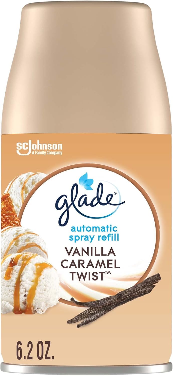 Glade Automatic Spray Refill, Air Freshener for Home and Bathroom, Vanilla Caramel Twist 6.2 Oz (4 Pack)