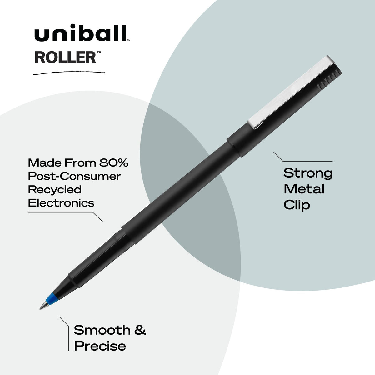 uni-ball Stick Roller Ball Pen, Micro 0.5mm, Blue Ink, Black Barrel, 72/Pack (2013566)