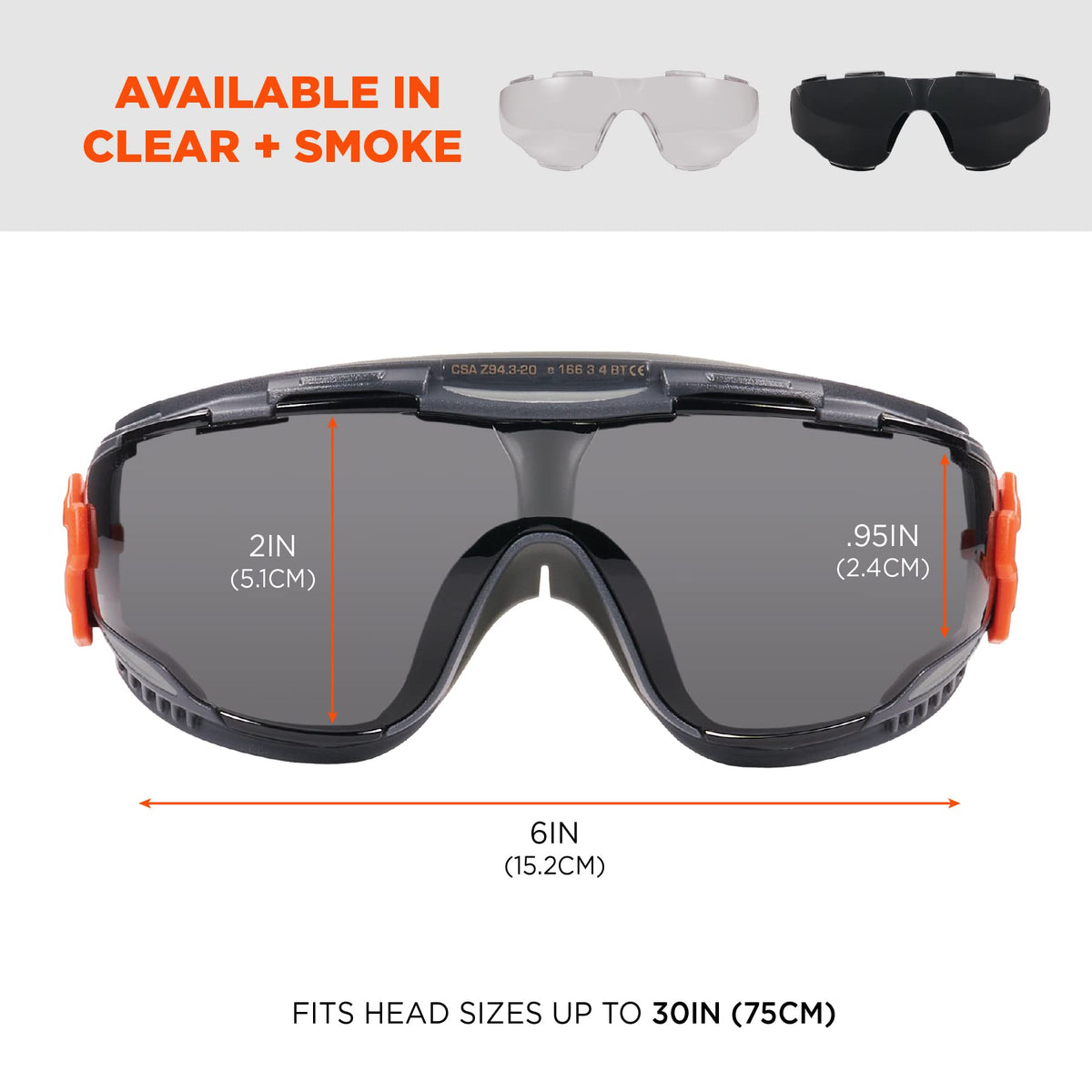 Ergodyne Skullerz Arkyn Protective Dust Sategy Goggle, Non-Vented, Anti Fog, Scratch Resistant, Adjustable Neoprene Strap