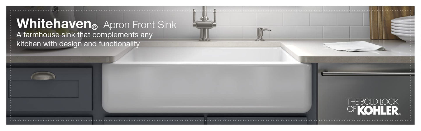 Kohler 6426-0 Whitehaven® Smart Divide® 35-1/2" undermount double-bowl farmhouse kitchen sink with short apron, White