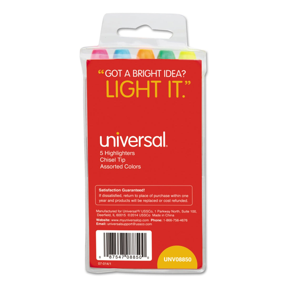 Universal UNV08850 Chisel Tip Assorted Ink/Barrel Pocket Highlighters (5/Set)