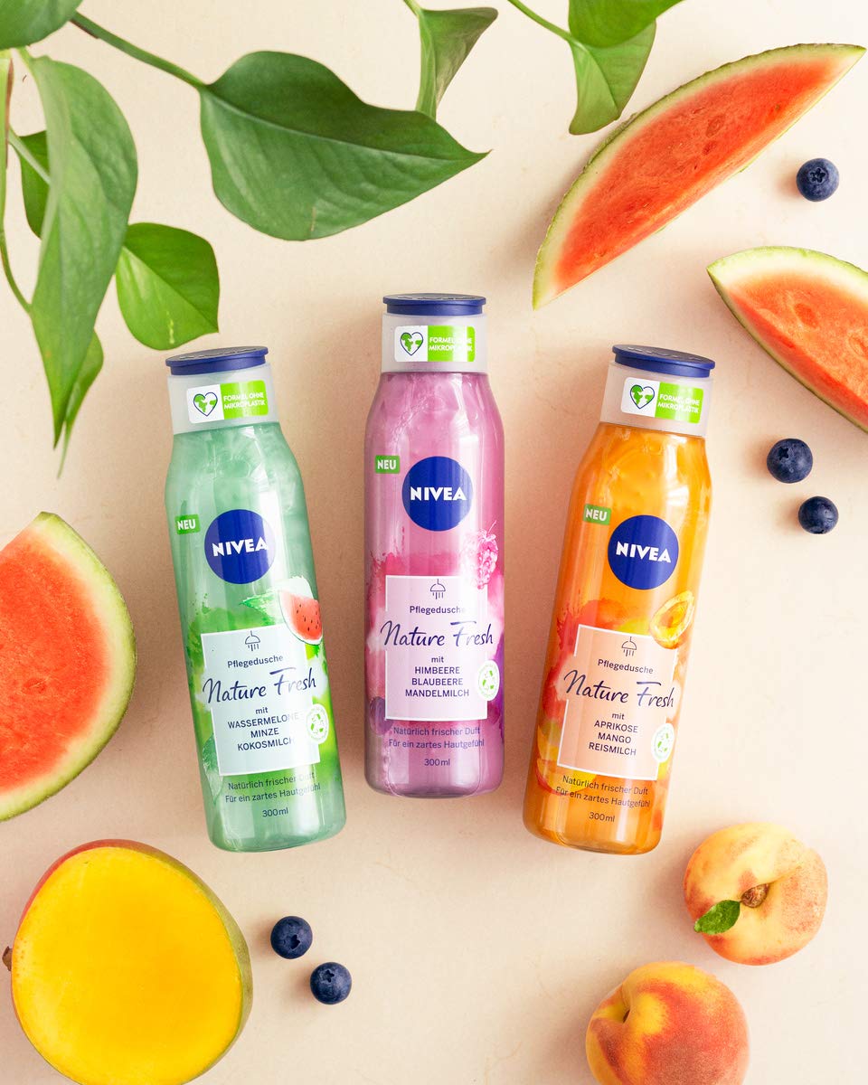NIVEA Fresh Blends Raspberry (300 ml), Raspberry Scented Environmentally Friendly Shower Gel, Fruity Shower Gel for Women, Vegan Shower Gel with Blueberry and Almond Milk