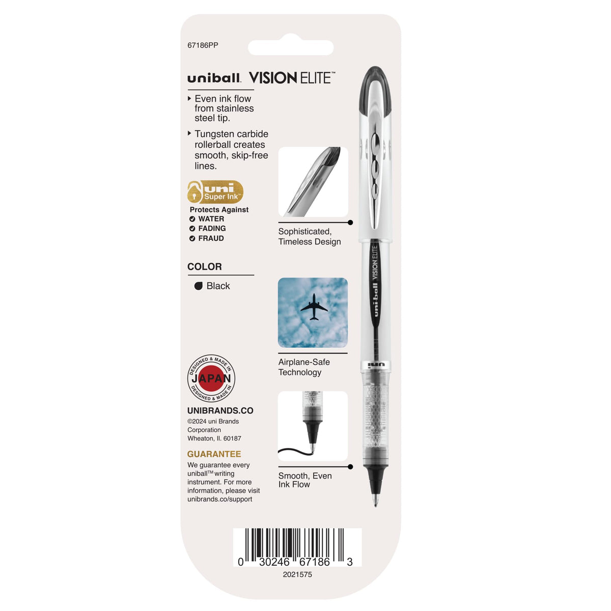 Uniball Vision Elite Bold Rollerball Pens; Black Ink; Pack of 3; Fine Point Smooth Writing Pens; Office Supplies