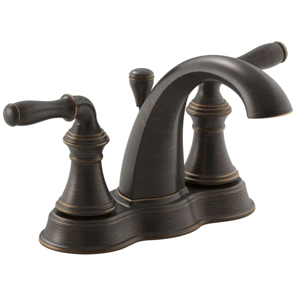 KOHLER 393-N4-2BZ Devonshire Centerset 4 inch Bathroom Faucet with Pop-Up Drain Assembly, 2-Handle Bathroom Sink Faucet, 1.2 gpm, Oil-Rubbed Bronze