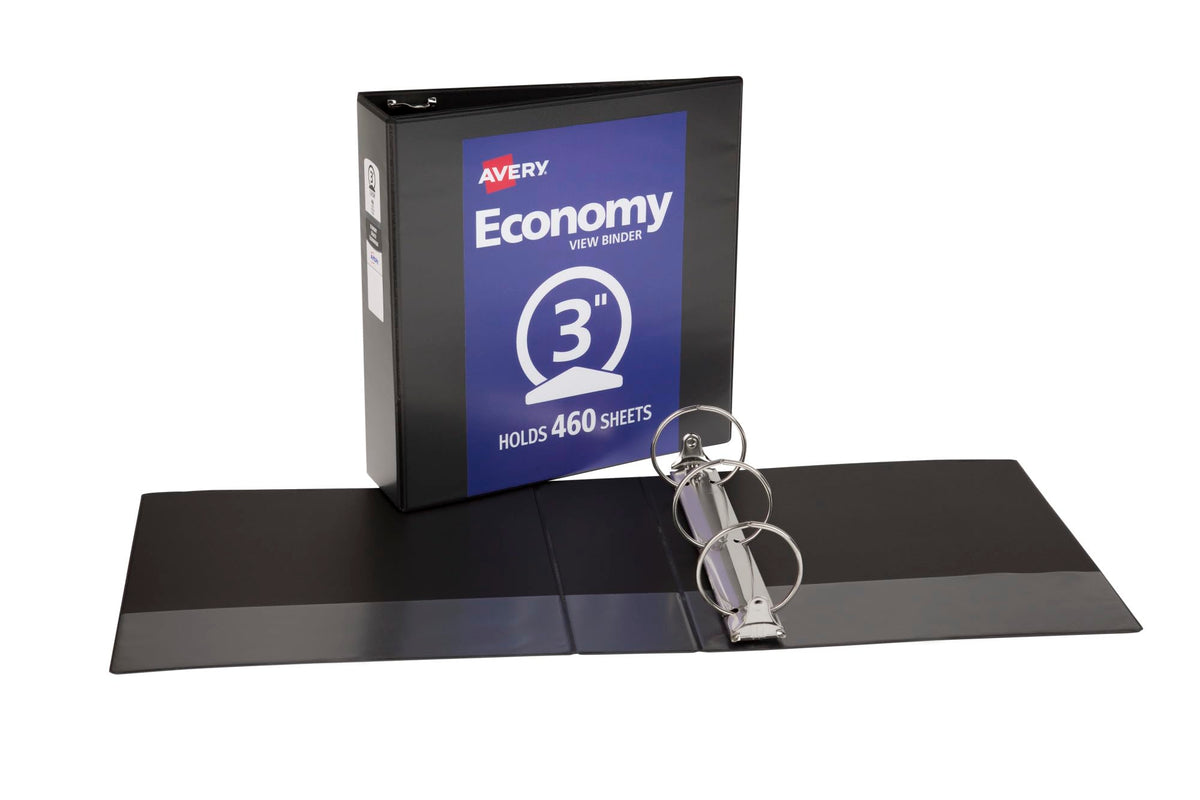 Avery Economy View 3 Ring Binders, 3" Round Rings, 12 Black Binders (05740)