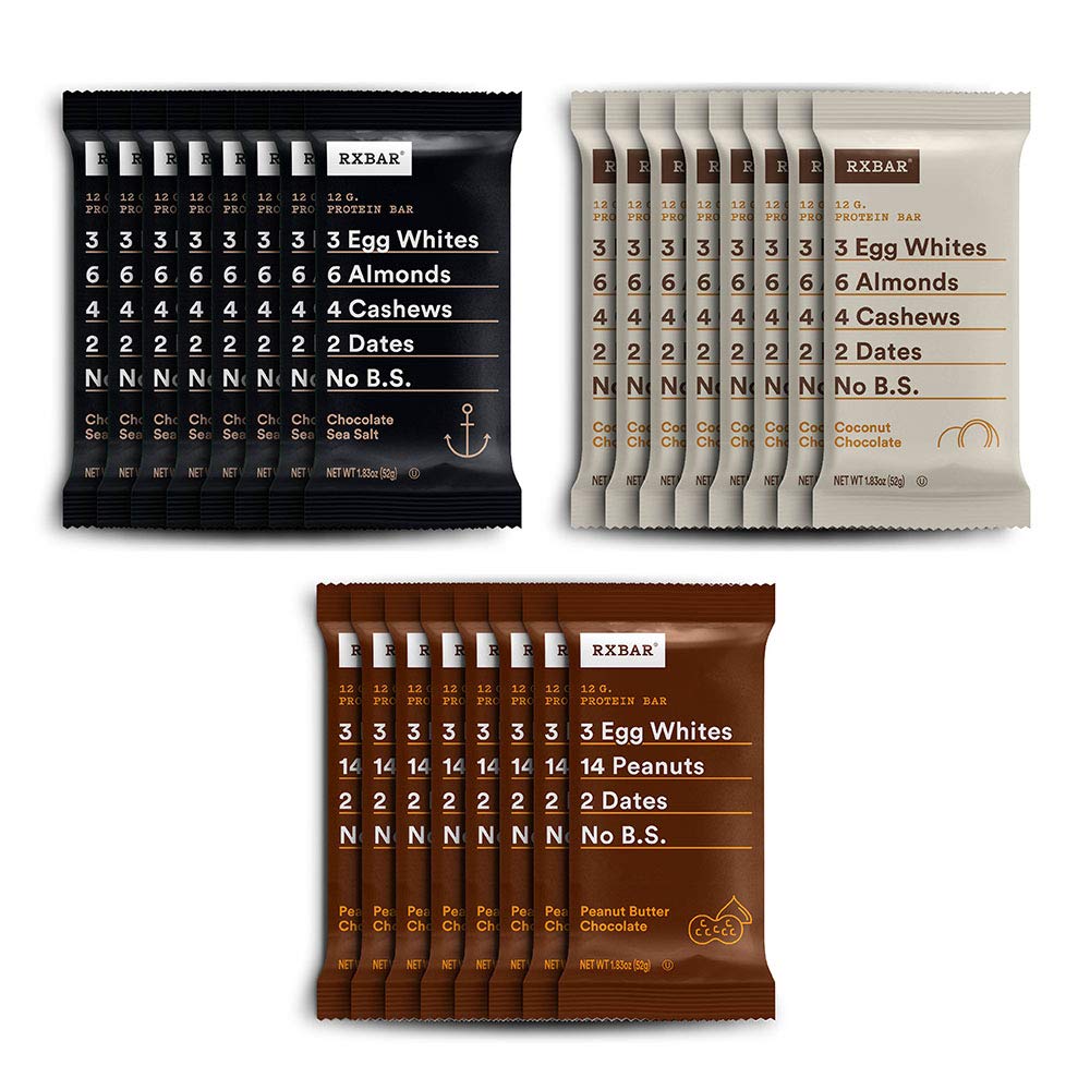 RXBAR Protein Bar, Variety Pack, 3 Flavors (6 Boxes, 24 Bars)