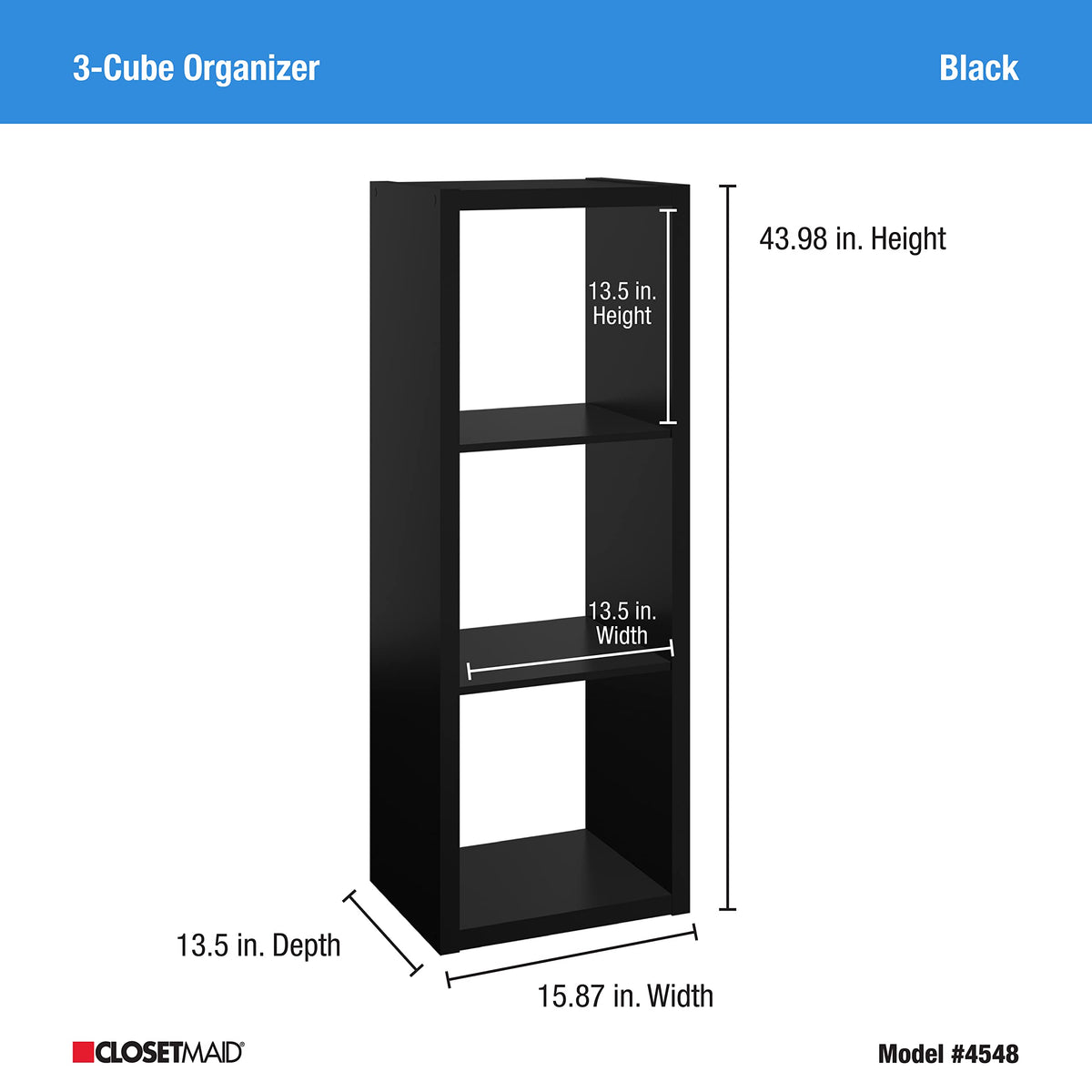ClosetMaid 4548 Decorative Open Back 3-Cube Storage Organizer, Black