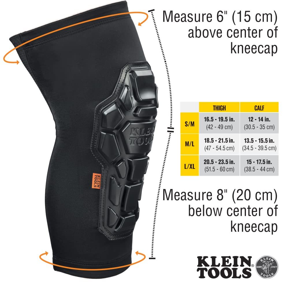 Klein Tools 60615 Knee Pad, Heavy Duty Padded Knee Sleeves, Breathable Mesh Back, Elastic Cuff with Slip-Resistant Silicone, S/M, Black