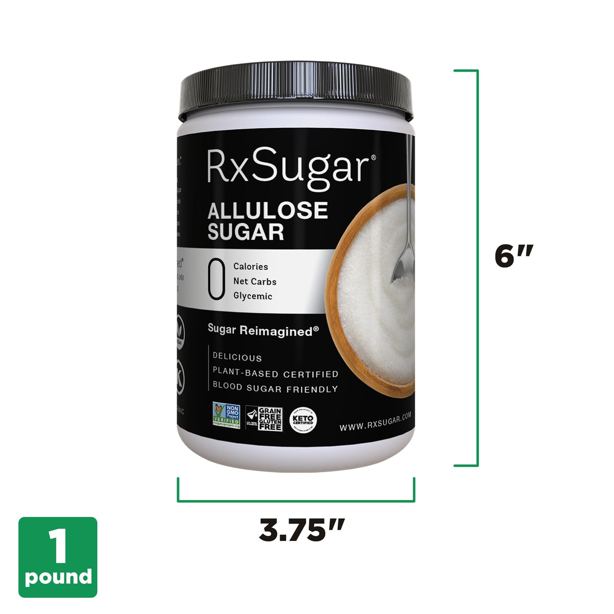 RxSugar Delicious Plant-Based Crystal Sugar, Allulose, 16 oz