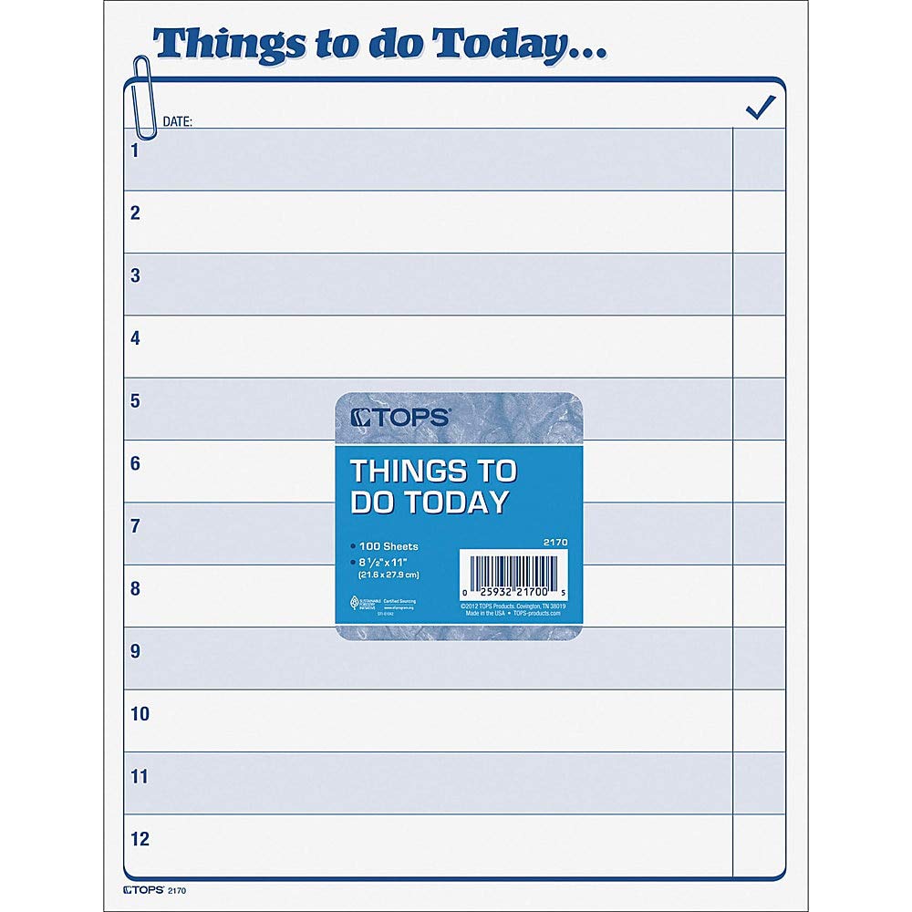 TOPS Daily Agenda Things to Do Today Pad, 8.5 x 11 Inches, 100-Sheet Pad (2170)