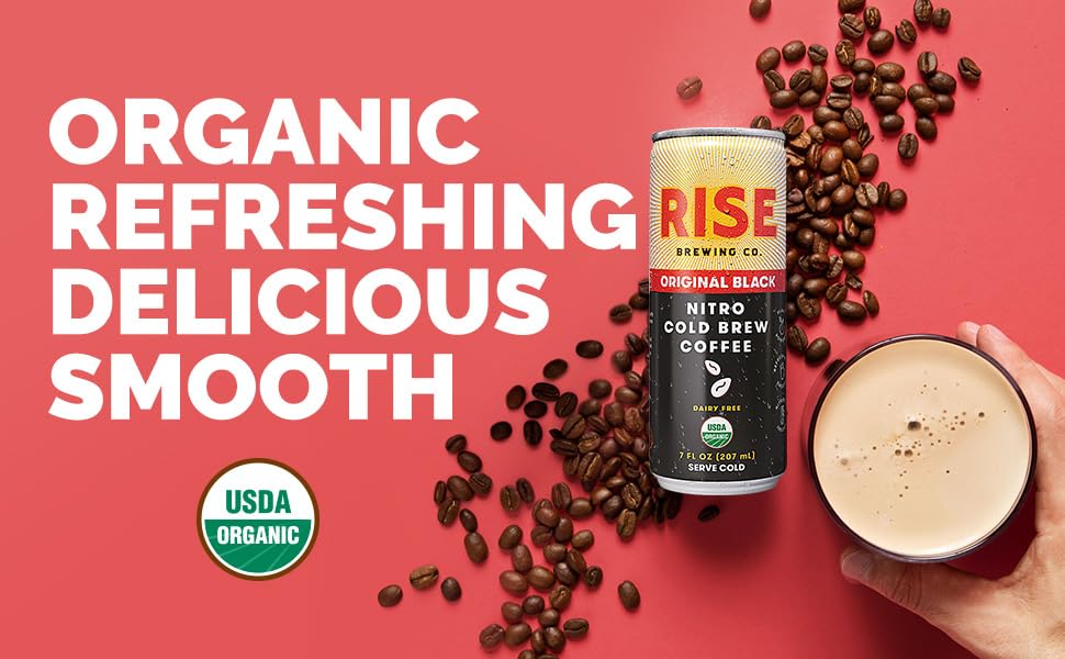 RISE Brewing Co. Original Black Nitro Cold Brew Coffee, No Sugar, Vegan, Organic & Non-GMO, Low Acidity, 7 Fl. oz. Cans (12 Pack)