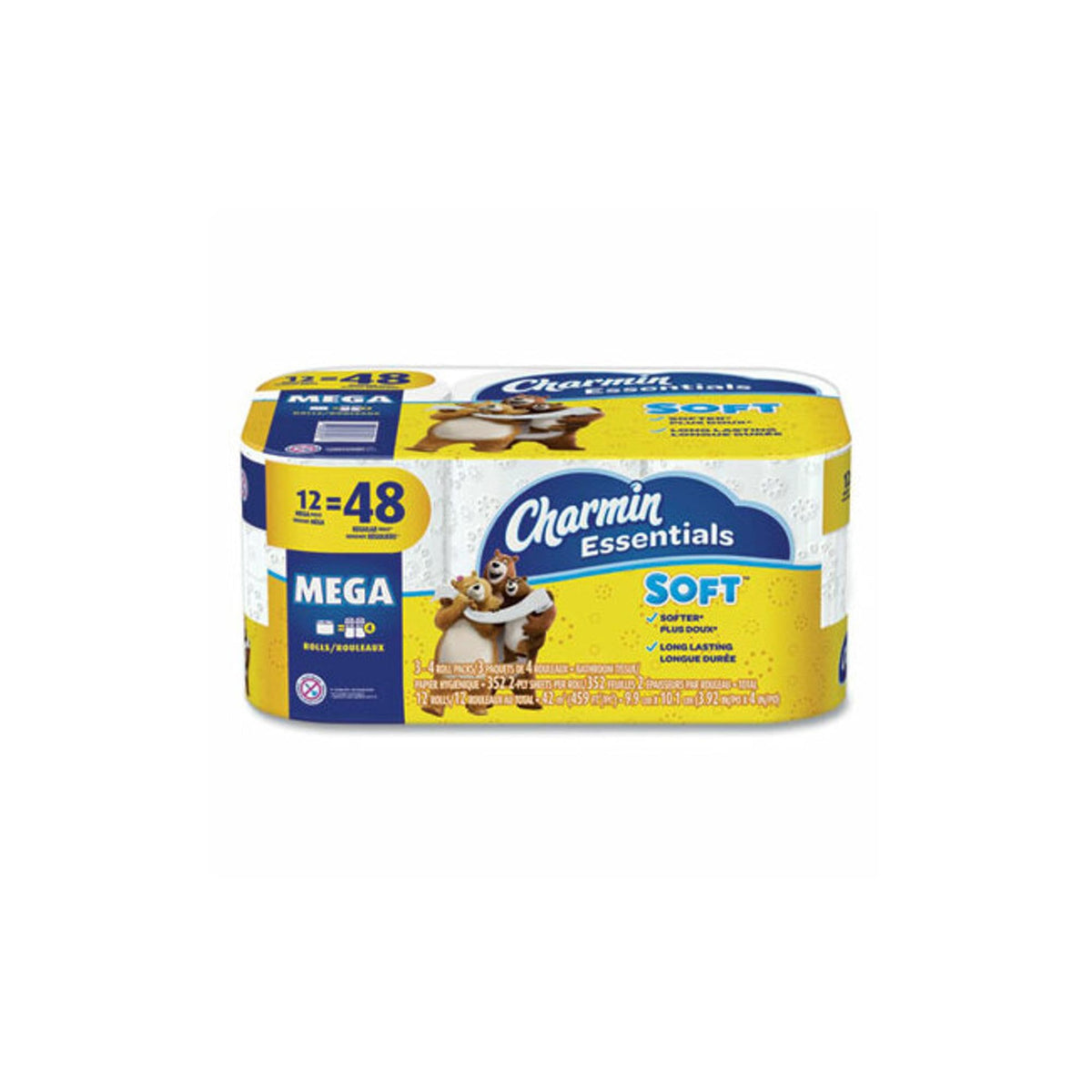 Charmin Essentials Soft Bathroom Tissue, Septic Safe, 2-Ply, White, 352 Sheets/Roll, 12/Pack