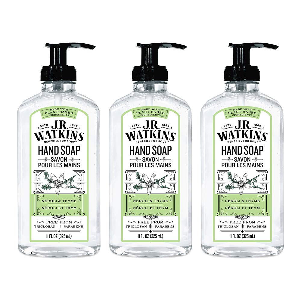 J.R. Watkins Gel Hand Soap, Scented Liquid Hand Wash for Bathroom or Kitchen, USA Made and Cruelty Free, 11 fl oz, Neroli & Thyme, 3 Pack