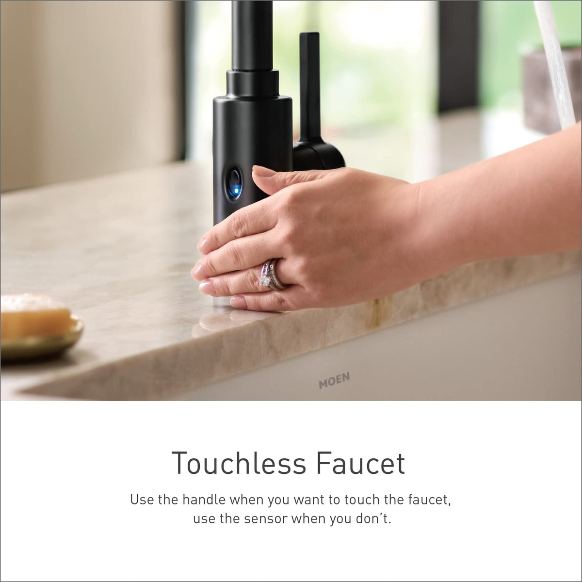 Moen Sleek Matte Black Motionsense Wave Sensor Touchless One-Handle High Arc Pulldown Modern Kitchen Faucet Featuring Power Clean, Motion Activated Kitchen Sink Faucet, 7864EWBL
