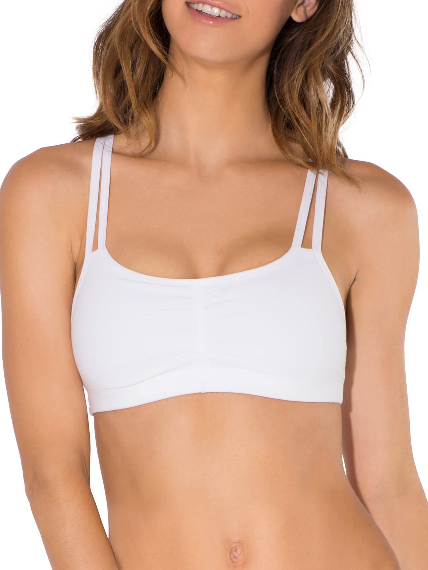 Fruit of The Loom Womens Spaghetti Strap Cotton Pull Over 3 Pack Sports Bra, Skinny Stripe/White/Blushing Rose, 44
