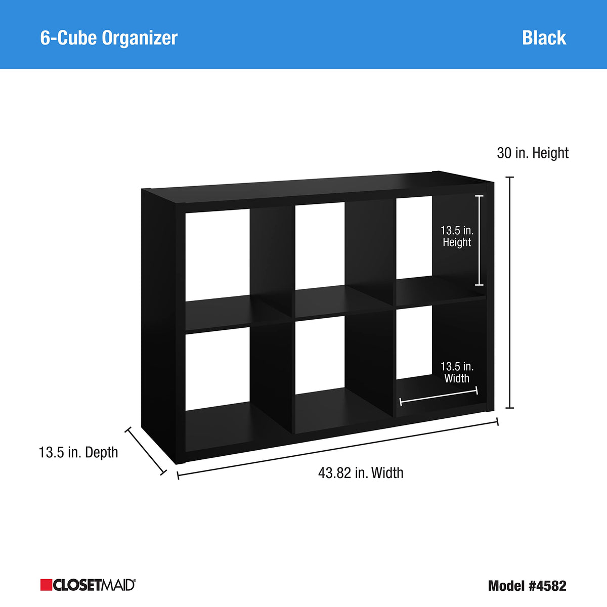 ClosetMaid 6 Cube Storage Shelf Organizer Bookshelf with Open Back, Vertical or Horizontal, Easy Assembly, Wood, Black Finish