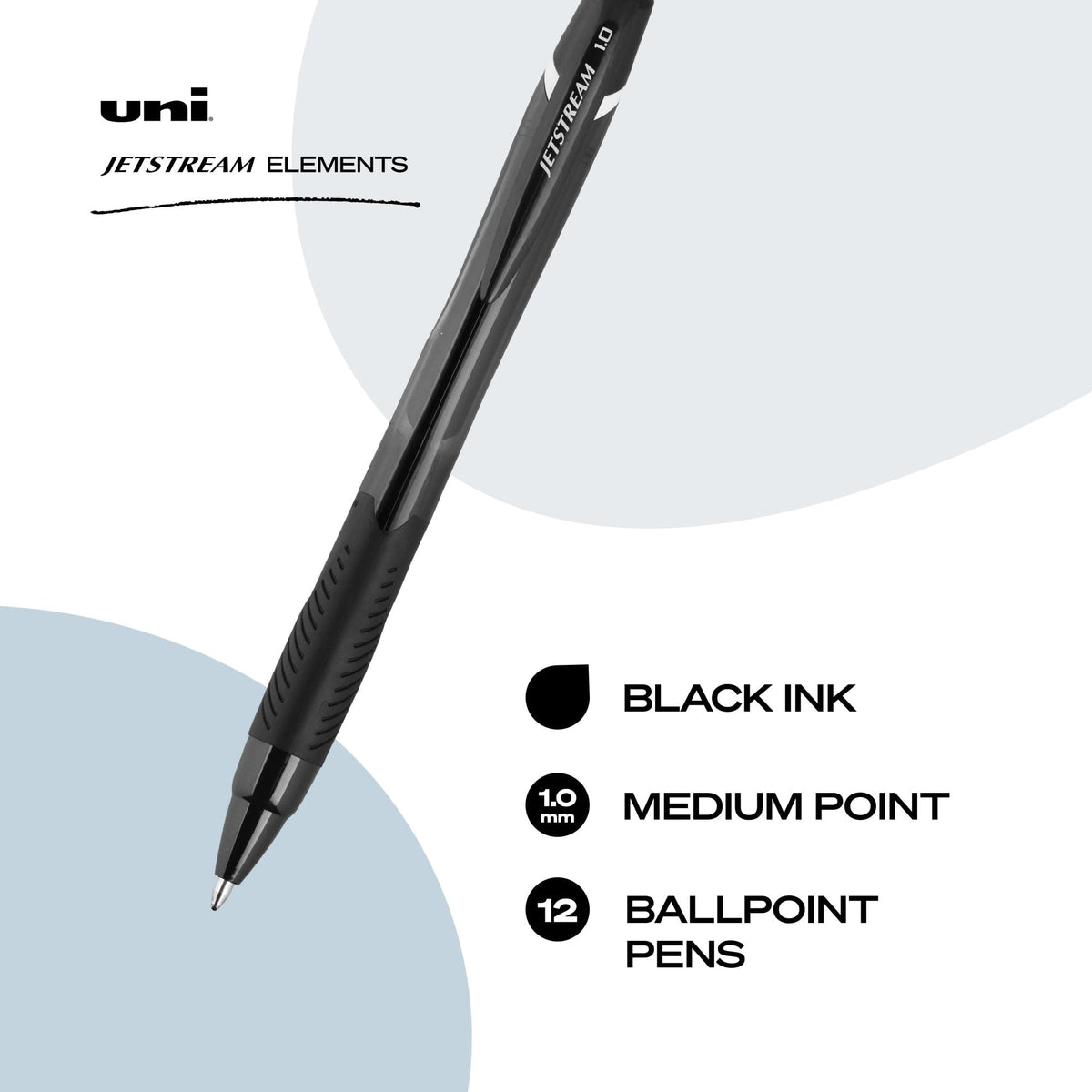 Uni-ball Jetstream Elements Ballpoint Pens, Medium Point (1.0mm), Black, 12 Count