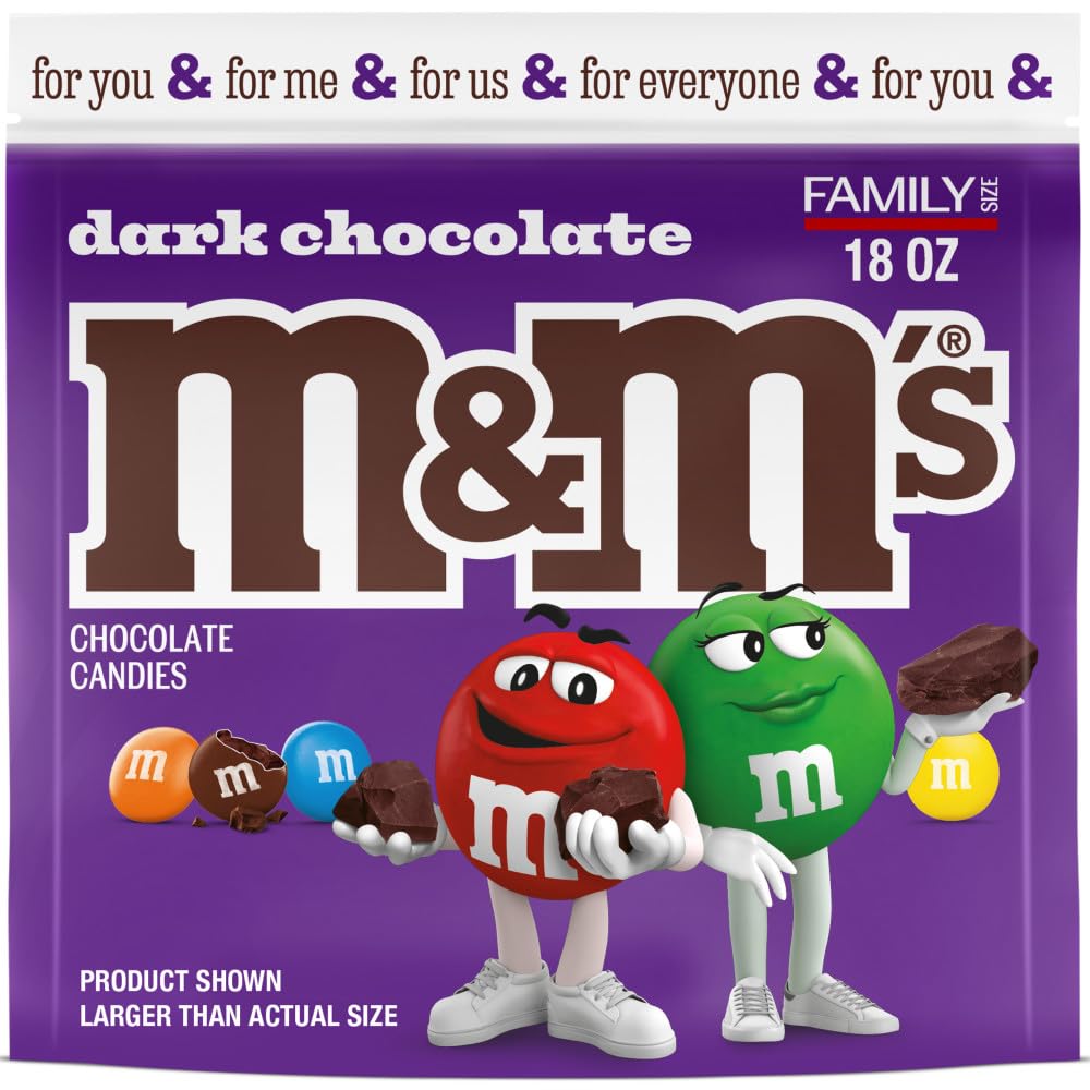 M&M'S Dark Chocolate Candy, Family Size Bulk Candy Chocolate, 18 oz Resealable Bulk Dark Bag