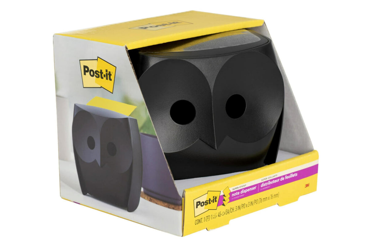Post-it Owl Note Dispenser, Includes 1 Pad of Post-it 3 in X 3 in Super Sticky Dispenser Pop-up Notes, 45 Sheets (OWL-330-BK)