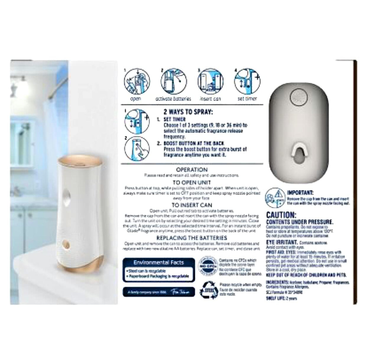 Glade Automatic Spray Air Freshener 1 Holder + 3 Refills - Cashmere Woods