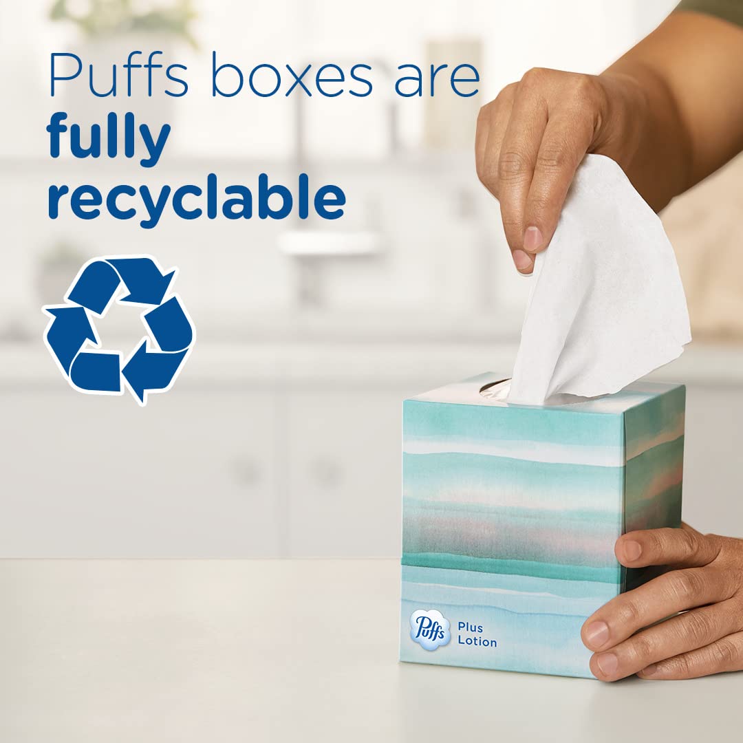 Puffs Plus Lotion Facial Tissue, 4 Cube Boxes, 56 Tissues Per Box