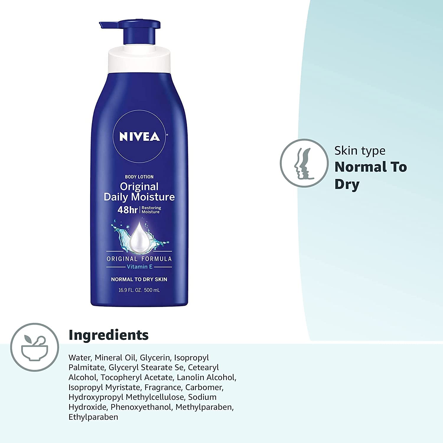 NIVEA Lotion Original Daily Moisture 16.9 Ounce Pump (Normal to Dry Skin) (500ml) (2 Pack)