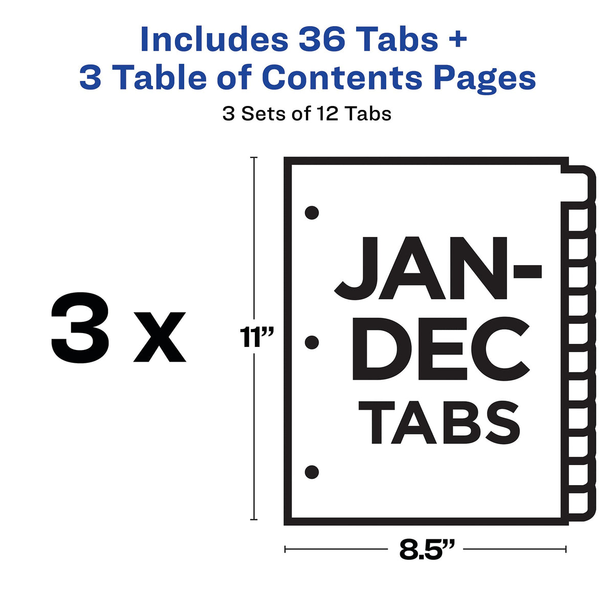 Avery Jan-Dec Customizable Table of Contents Dividers for 3 Ring Binders, 12-Tab Set, Multicolor, 1 Set (11847)