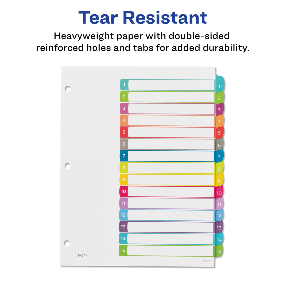 Avery 15 Tab Dividers for 3 Ring Binders, Customizable Table of Contents, Multicolor Tabs, 1 Set (11845)