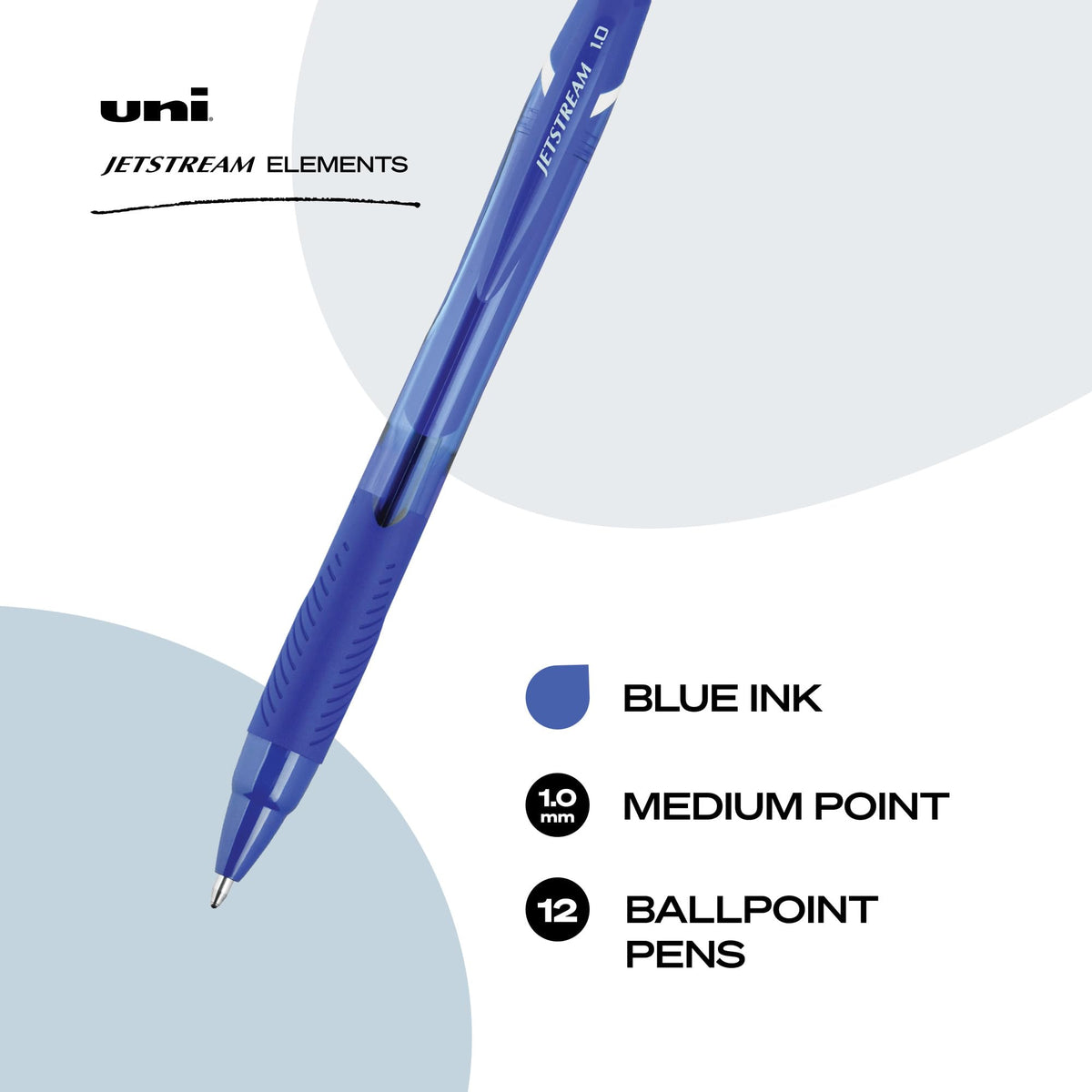 Uni-ball Jetstream Elements Ballpoint Pens, Medium Point (1.0mm), Blue, 12 Count