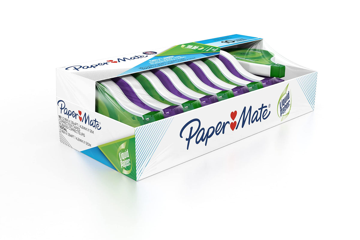 Paper Mate Liquid Paper DryLine, Extra Long Tape, Assorted Colors, 10 Count