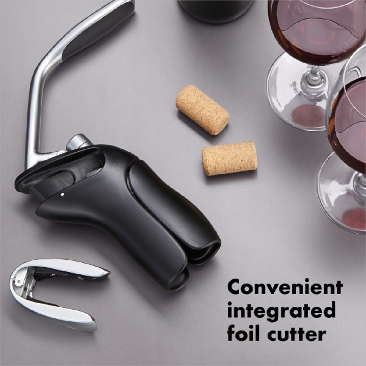 OXO Steel Vertical Lever Corkscrew with Removable Foil Cutter